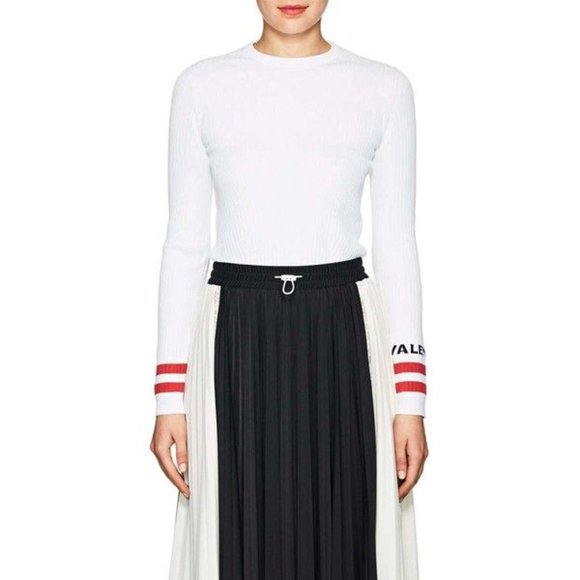 VALENTINO Logo & Stripes Cuff Rib Knit Sweater Top - Picture 2 of 15